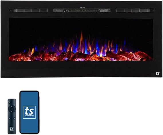 Touchstone Smart Electric Fireplace-The Sideline 45" Wide-in Wall Recessed - 30 Realistic Ember Color/Flame Options - 1,500W Heater w/Thermostat - Log & Crystal Hearth Options - Alexa/WiFi Enabled