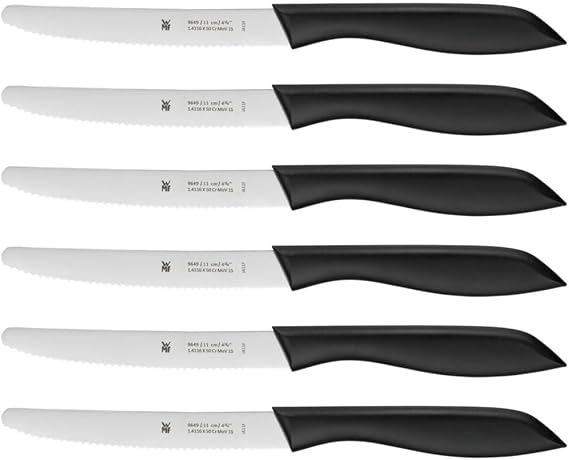 WMF Classic Line 6 Parça Kahvaltı Bıçağı Seti, 23 cm, Tırtıklı Ekmek ve Sandviç Bıçağı, Özel Bıçak Çeliği, Plastik Sap, Siyah