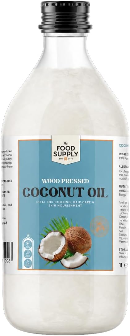 Coconut Oil – 100% Pure, Chemical-Free & Unrefined – Premium Virgin Coconut Oil for Cooking, Hair, Skin & Oil Pulling – Double Filtered, Natural Aroma (1L)