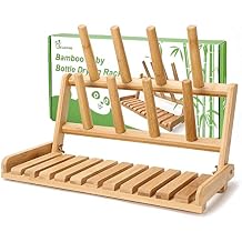 GiftAmaz Bamboo Baby Bottle Drying Rack, Space Saving Countertop Bottle Holder Portable Dryer Rack Organizer for Baby Bottles, Cups, Pacifiers and Accessories, Birthday Box for Women Mother Mom