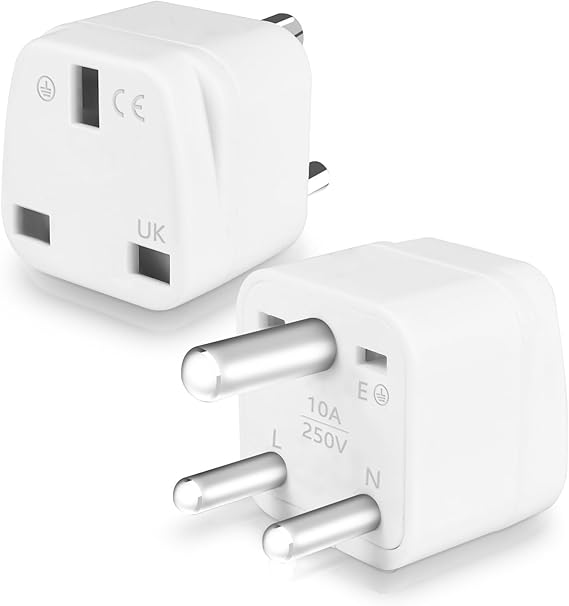 UK to India Plug Adapter, Type D Plug Adapter, Sri Lanka Plugs Adapters, Travel Adaptor for India Pakistan,Sri Lanka,Burma,Maldives and more(White,2 Pack)