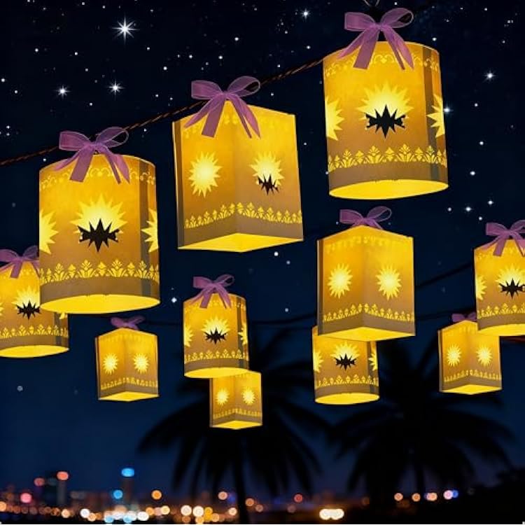 20 Pcs DIY Hanging Lanterns with String Light, Sun-Shaped Thickened Paper Cutout Lantern for Home Yard Decor, Suitable for Princess Girls Birthday Party Wedding Xmas Festival Decorations