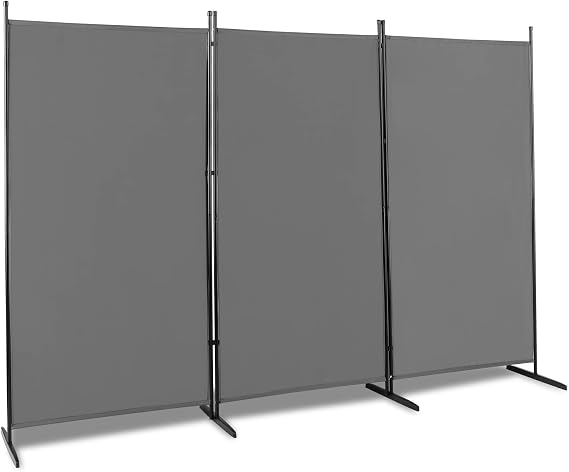 6 FT Trifold Room Divider, Foldable & Portable Privacy Screens, 3 Panel Room Partition and Dividers, Indoor Room Privacy Fabric Screens for Home, Dorm, Office, Bedroom, Restaurant,Grey