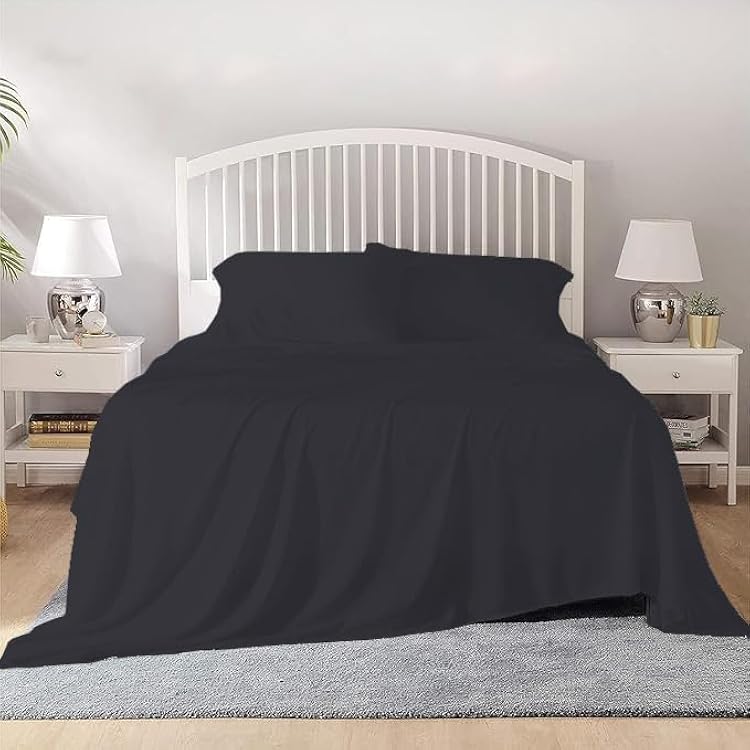Silentnight Luxury Soft 800 Thread Count Premium Hotel Quality 4PCs Sheet Set 100% Egyptian Cotton 21 Inch Deep Pocket, Twin Size Bed Sheet Set - Black Solid