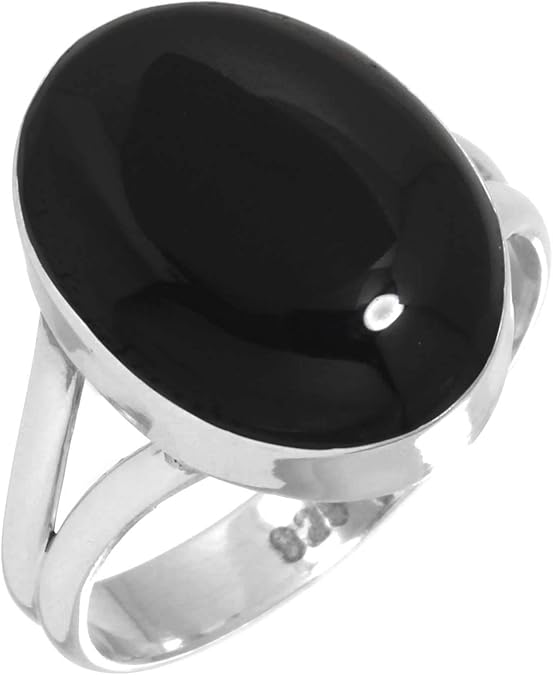 Handmade Genuine 925 Sterling Silver Ring Chunky Natural Gemstone Agate, Rose Quartz, Lapis, Amber Oval Boho Jewelry For Women