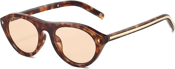 LJCZKA Retro Oval Sunglasses for Women Men Small Oval Cat Eye Sunglasses Narrow Round Cateye Shades 90s Vintage Sunnies Fashion UV400 Protection