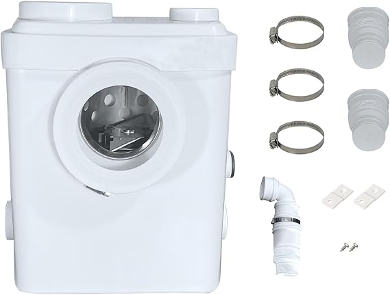WinZo WL450D Compact Macerator Pump Upflush 450W Toilet Sewerage Grinder with 3 Water Inlets for Rear Disposal Toilet Bathroom Sink Wide Application Basement Machine