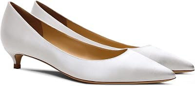 MOOMMO Low Kitten Heel Pumps for Women Pointed Toe Satin Dress Shoes Slip On 1 Inch Low Heel Work Pumps Chic Basic Casual Office Evening Party Bridal Pump Shoes 4-13 M US