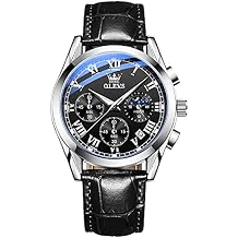 OLEVS Mens Watches with Date Waterproof Luxury Chronograph Luminous Analog Quartz Classic Business Watch for Men with Leather Strap