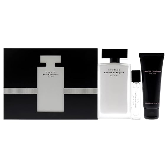Narciso Rodriguez Pure Musc 3.3oz EDP Spray, 0.33oz EDP Spray, 2.5oz Body Lotion Women 3 Pc Gift Set