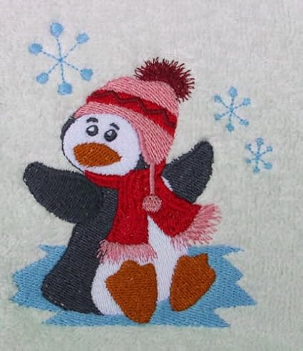 Bath Towel Set with Embroidered Pengiun on the Ice