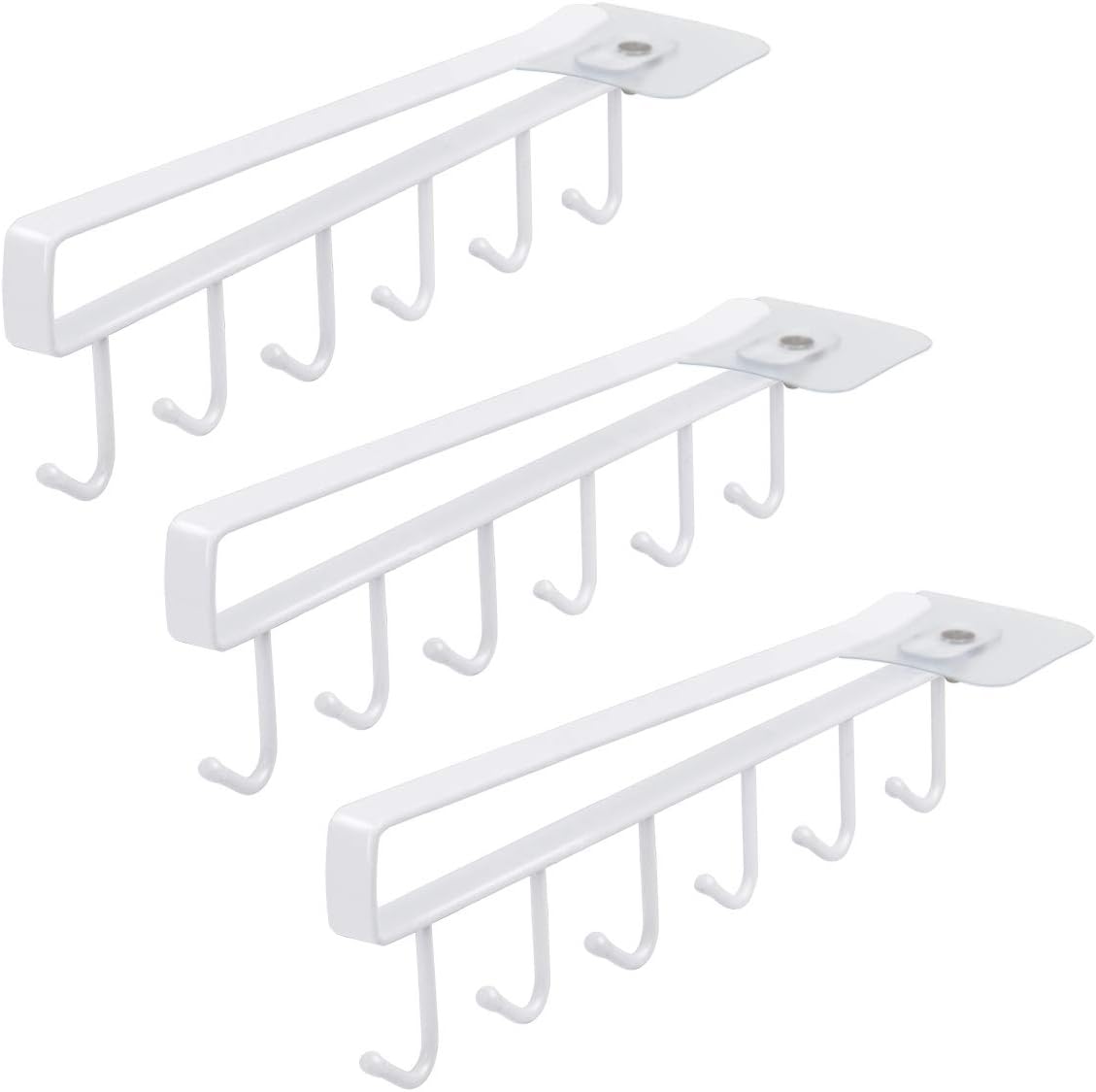 Art Secret 3pcs Mug Holder Under Cabinet - Fit for 1 Inch Thickness Shelf or Less - Only Suitable for Flat Buttom Cabinet Without Any Lip - White