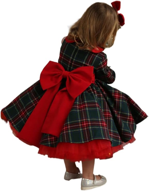 Toddler Baby Girl Christmas Dress Buffalo Plaid Tulle Tutu Skrit Princess Dress Xmas Clothes Outfit for Kids 3M-7T