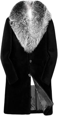 Winter Thick Warm Turn Collar Long Sleeve Faux Fur Coat Outwear Parka Overcoat for Men