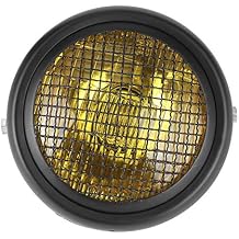 Aramox Motorcycle Headlight and Housing, 7in 55W Motorcycle Grill Headlight Retro Halogen Head Lamp High Brightness(Yellow Lens)