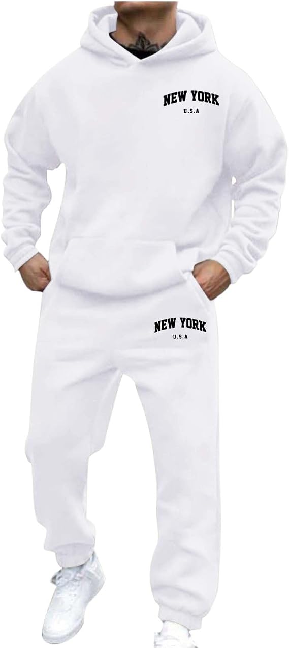 Tracksuit Mens Full Set Long Sleeve Hooded Sweatshirt and Sweatpants Set Hoodie Joggers Sets 2 Piece Fashion Sweatsuits for Men Sport Set Sweatpants and Sweatshirt UK