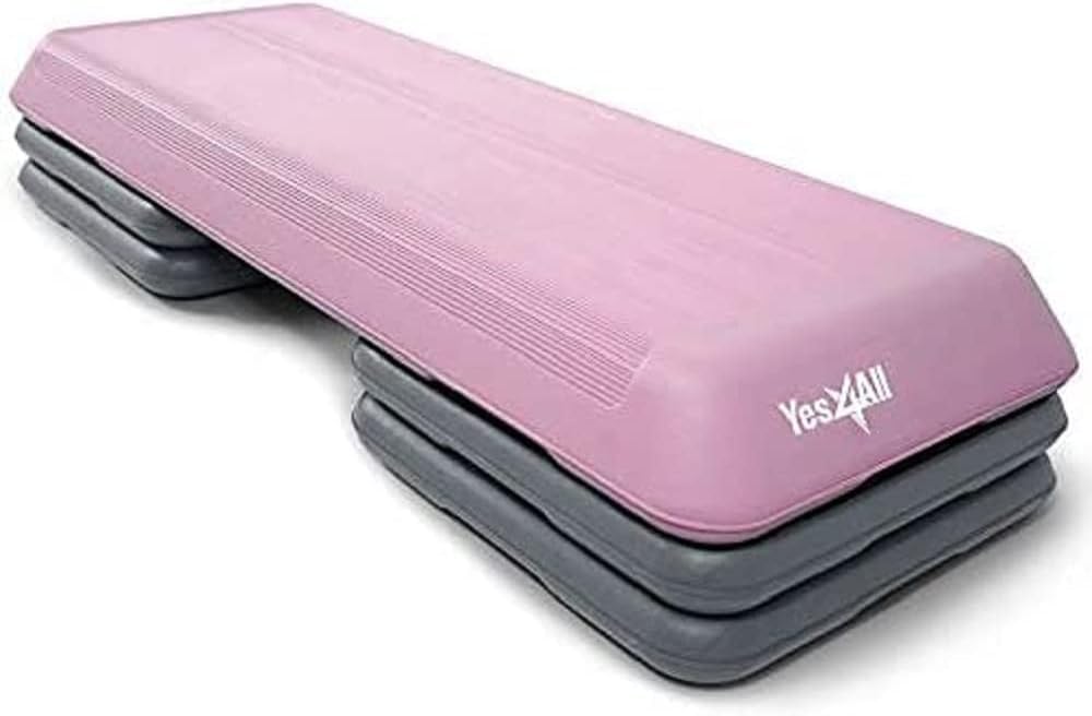 Yes4All Aerobic Stepper Exercise Steps with 3 Adjustable Height 10cm 15cm 20cm Step Platform – Fitness Stepper for Home & Gym, Aerobics, Cardio, Weights, Yoga