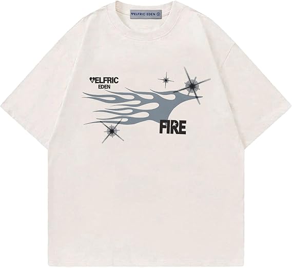 Aelfric Eden Mens Graphic Tees Y2k Flame Star Print Oversized T Shirts Vintage Streetwear Shirt Casual Tops