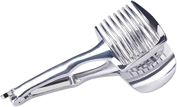Tomato Slicer, Lemon Slicer, Stainless Steel Multipurpose Round Fruit Tongs Onion Holder Easy Slicing Kiwi Fruits & Vegetable Tools Kitchen Cutting Aid