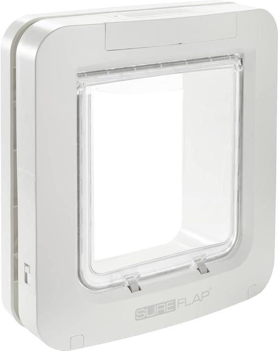 Sure Petcare SureFlap Microchip Pet Door for Cats & Small Dogs with Curfew Timer, Compatible with RFID Collar Tags and Microchips, 1-Button Control, White, 4 x C Cell Batteries Required, Not Included