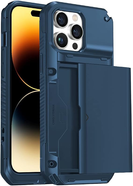 BUFF LABS iPhone 14 Pro Slide Armor Case Sürgülü Kart Hazneli Koruyucu Kılıf (Mavi)