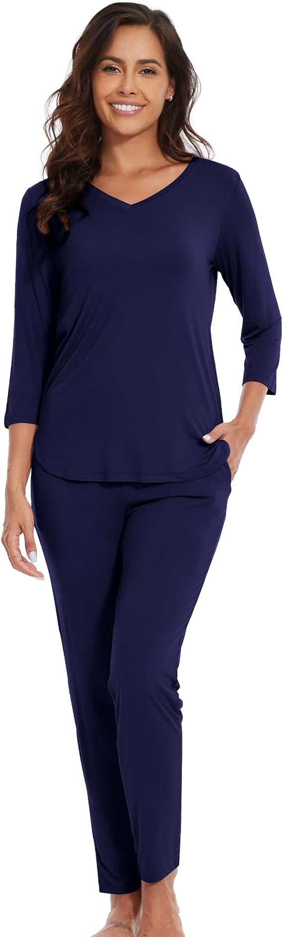 WiWi Viscose from Bamboo Womens Cute Pajamas Set 3/4 Sleeve V-neck Sets Moisture Pjs S-XXL