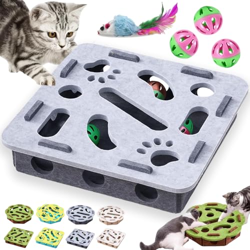 GDSAFS Cat Scratch Puzzle Enrichment Box, Cat Nail File Enrichment Box with Balls, Interactive Cats Scratches Puzzle Boxs - Bite & Scratch Resistant, for Indoor Bored Cats Scratching Hunting Gray-A