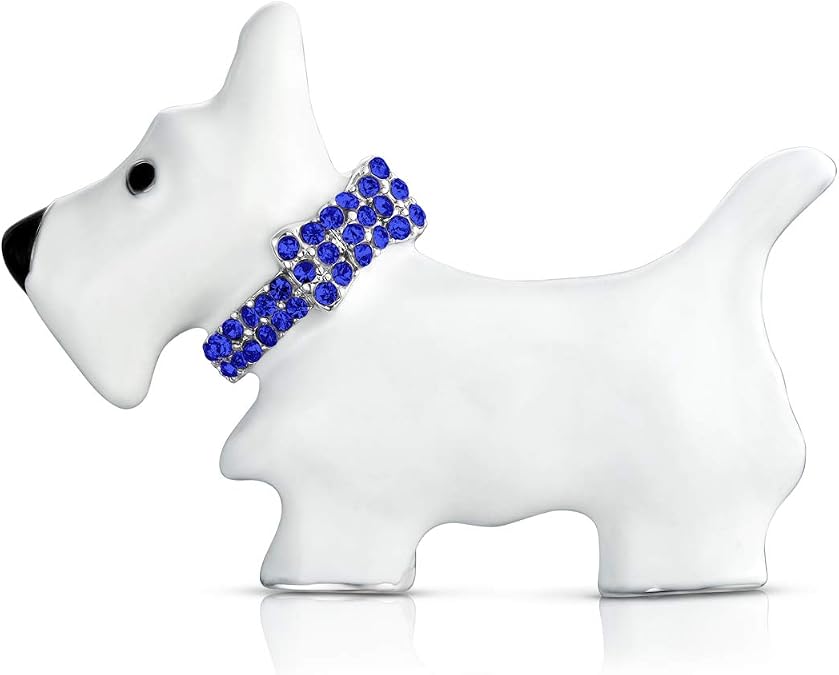 Large Statement Blue Pink Crystal Terrier Dog Brooch Pin Silver Plated