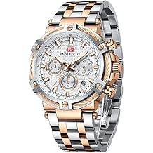 MF MINI FOCUS Business Men Watches (Chronograph/Waterproof/Luminous/Calendar/24 Hours) Big Face Stainless Steel Band Watches for Men