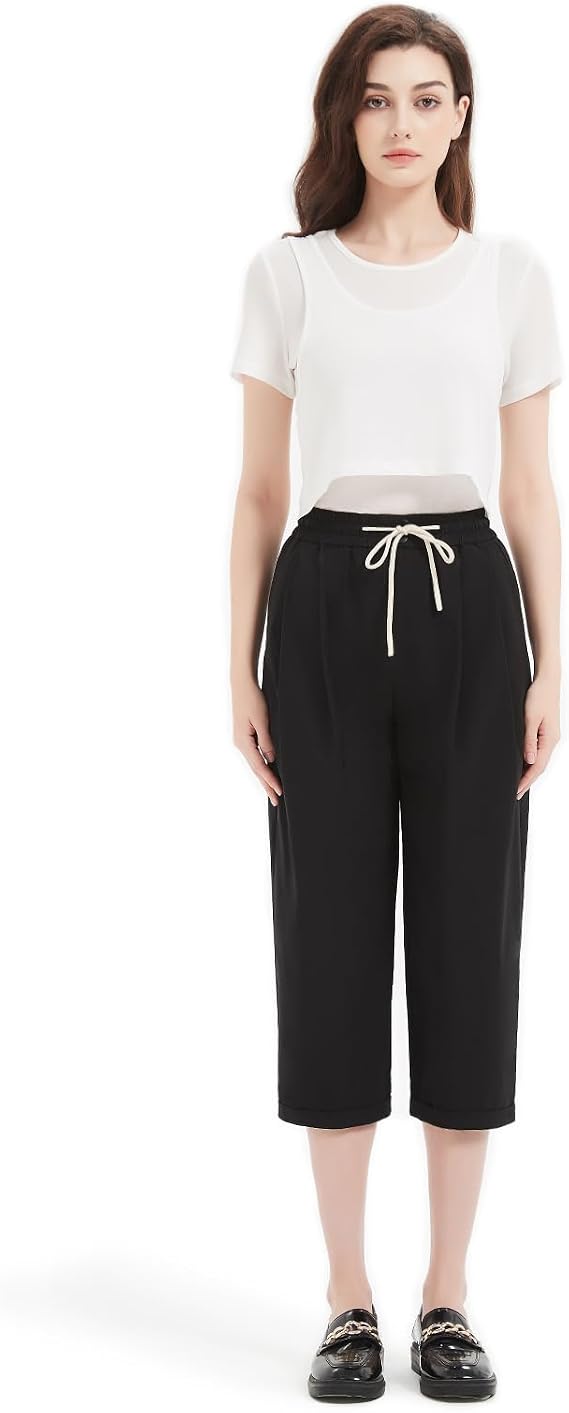 Womens Capri Pants with Pockets Lightweight Quick Dry Summer Crop Pants for Hiking Travel Casual Plus Size