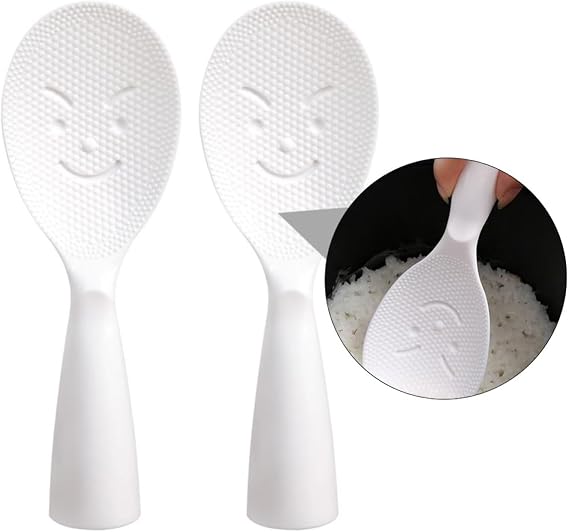 PATKAW 2pcs Vertical Non-stick Rice Paddle with Smiling Face, Non-slip Meal Spoon Set for Serving Rice and Dining Use