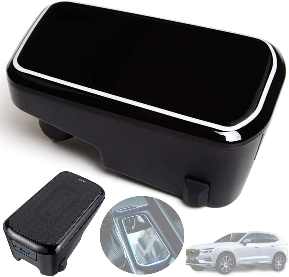 Wireless Car Charger for Volvo XC90 XC60 S90 V90 2020 2019 2018 Center Console Accessory Panel, 10W Qi Fast Charging Phone Charger Pad with 2 18W QC 3.0 USB Ports for iPhone Samsung HUAWEI,A