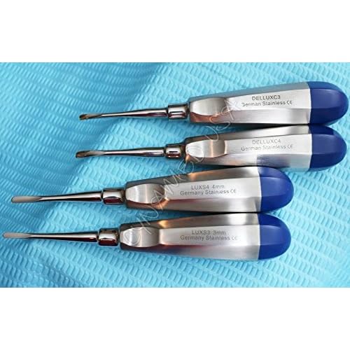 German 4 PCS Straight and Curved 3MM and 4MM Dental Surgery Extraction LUXATING Elevator Blue