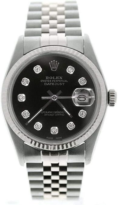 Rolex Men's Datejust 16014 Jubilee Band Custom Added Black Diamond Dial 18k Gold Fluted Bezel (Certified Preowned)