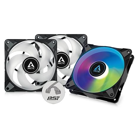 ARCTIC P12 PWM PST A-RGB (3 Pack) - PC Fans, 120mm PWM Case Fan Optimized for Static Pressure, Semi-Passive: 2002000 RPM (0 RPM <5%), 5V 3 pin ARGB LED - Black