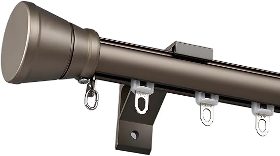 LTSRLL Wall Mounted Curtain Rod Heavy Duty Curtain Rail Track Single/Double Slide Curtain Roman Pole(Brown-a,290cm/9.5ft(2 * 145cm))