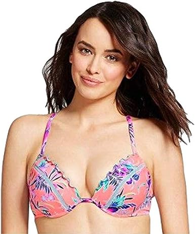 Shade & Shore Women's Shore Bikini Top (Firey Coral Tropical, 34DDD)
