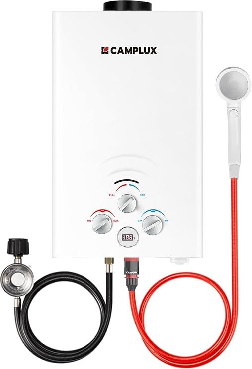 CAMPLUX Propane Water Heater, 2.11GPM Portable Water Heater for Camping, 55,000 BTU Portable Hot Water Heater Outdoor