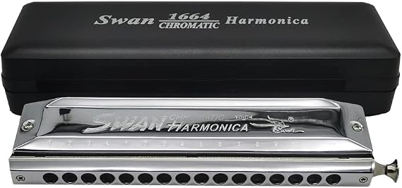 SWAN 16 Hole 64 Tone Chromatic Harmonica C Key, Professional Square Playing Harmonica for Adults,Beginners,Music Lovers