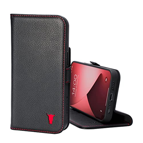 TORRO Leather Case Compatible with iPhone 14 Plus Genuine Leather Wallet CaseCover with Card Holder and Stand Function Black