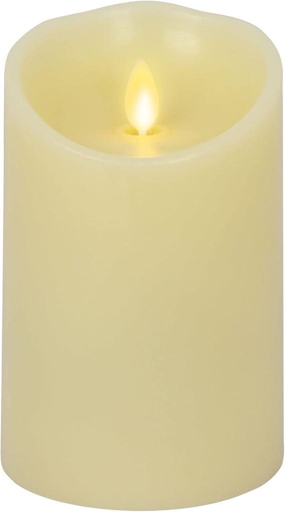 Luminara Scalloped Edge Flameless LED Candle - Ivory 3.5" x 5" - Real Wax Pillar Battery Operated Moving Flame w/Timer Unscented 1000Hr Runtime