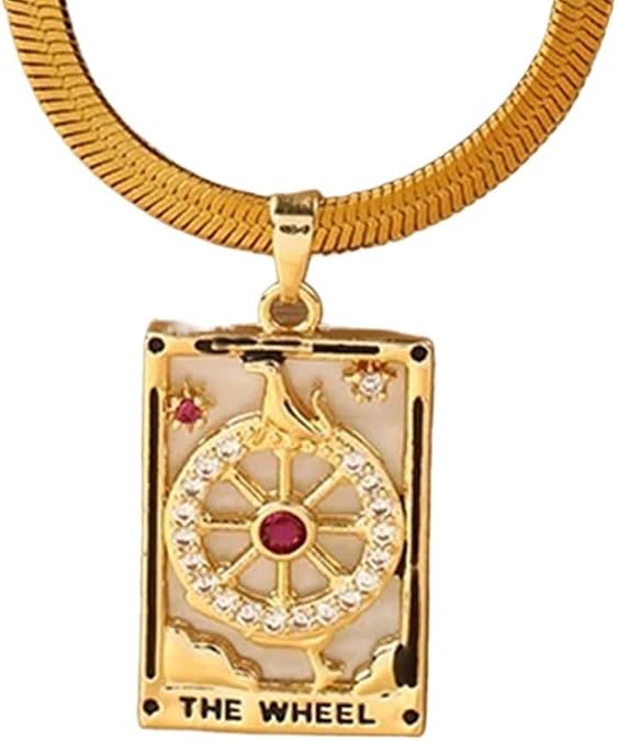 DYFUHO Tarot Card The Wheel of Fortune Major Arcana Tarot,Miraculous Medallion Amulet Talisman Tarot Necklace
