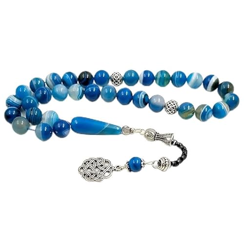 ALBASHAN Tasbih Natural Blue Agates stone Islamic man misbaha bracelet Rosary bead Muslim Fashion Gift Eid Adha