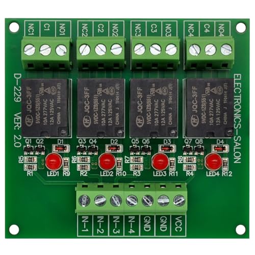 Electronics-Salon 4 SPDT 10Amp Power Relay Module, DC 5V Version.