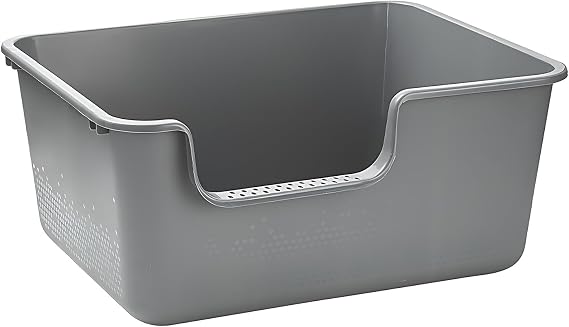 Extra Large Cat Litter Box High-Sided Plastic Litter Box for Large Cats, Jumbo Open Kitty Litter Tray Gray