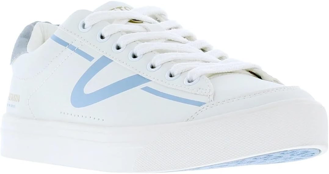 TRETORN Hopper Canvas Sneakers, White with Blue Logo, Lace-up Closure