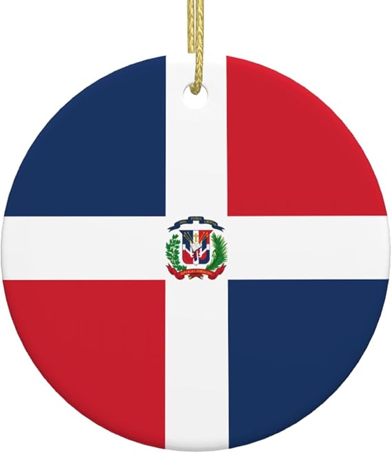 Dominican Republic Patterned ceramic Christmas ornaments - round. Suitable for Christmas trees, holiday parties, and home décor