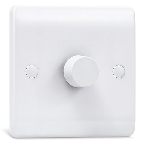 Dimmer Light Switch, Single Wall Dimmer Switch for LED, Halogen & Incandescent Bulbs, Trailing Edge Technology 1 Gang, 1 Way/2 Way Rotary Switch (3-100W)