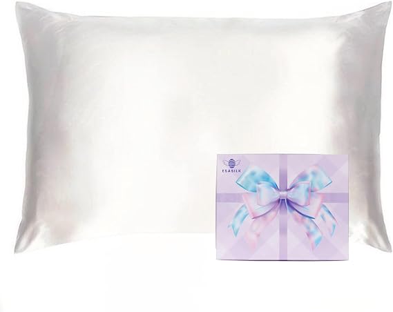 Silk Pillowcase Silk Pillowcase for Hair and Skin,Pillow Cover with Zipper, 1 Pack (White, Twin)