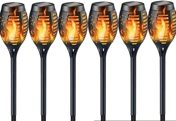 1/2/4/6/8/10 PCS Solar Flame Flashlight Lamp Flashing Light Waterproof Garden Decoration Outdoor Lawn Path Courtyard Floor Standing Lamp(6Pcs)